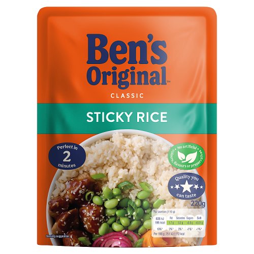 Bens Classic Sticky Microwavable Rice 220g pack shot