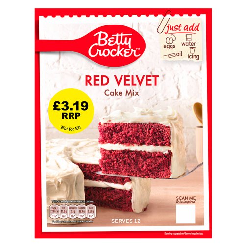 Betty Crocker Cake Mixes Red Velvet 4x425g PMP £3.19 pack shot