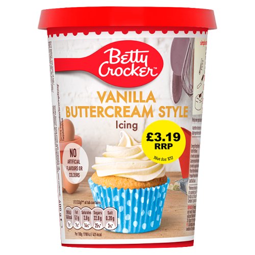 Betty Crocker Icings Butter Cream Vanilla 4x400g PMP £3.19 pack shot