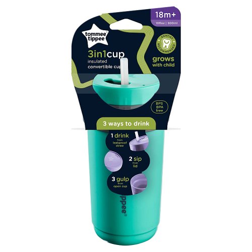 Tommee Tippee 3 In 1 Tumbler Green 300ml pack shot