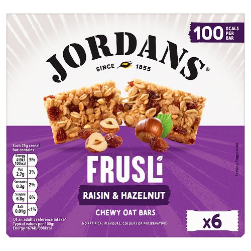 Jordans Frusli Bars Raisin & Hazelnut 150g pack shot