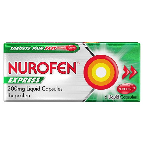 Nurofen Express Ibuprofen Liquid Capsules 6s x 200mg pack shot