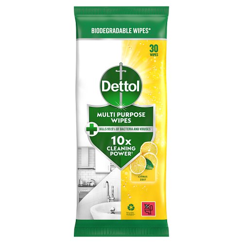 Dettol Anti-Bacterial Surface Wipes Citrus Zest 30's pack shot