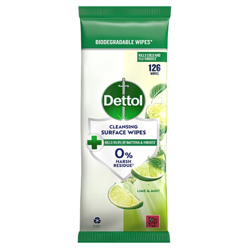 Dettol Antibacterial Surface Cleaning Wipes Lime & Mint 126s pack shot