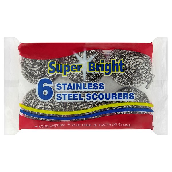 Super Bright Stainless Steel Scourer 6s pack shot