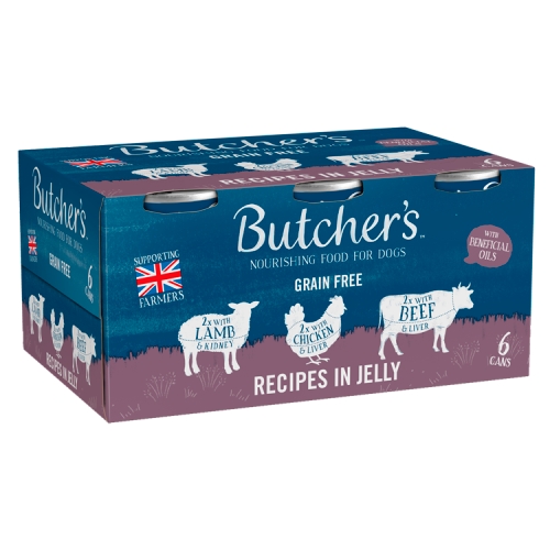 Butchers Recipes In Jelly Dog Food Tins 6x400g pack shot