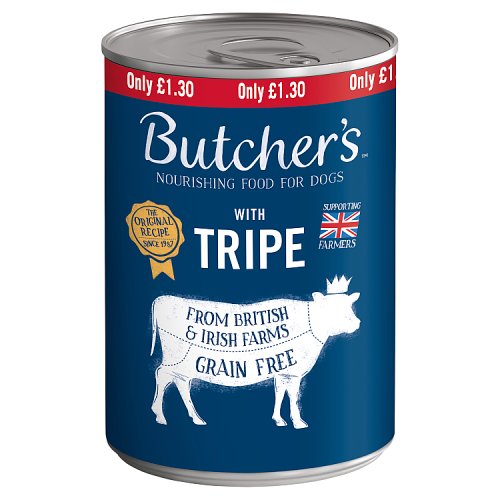 Butchers Tripe Dog Food Tin 400g PMP £1.30 pack shot