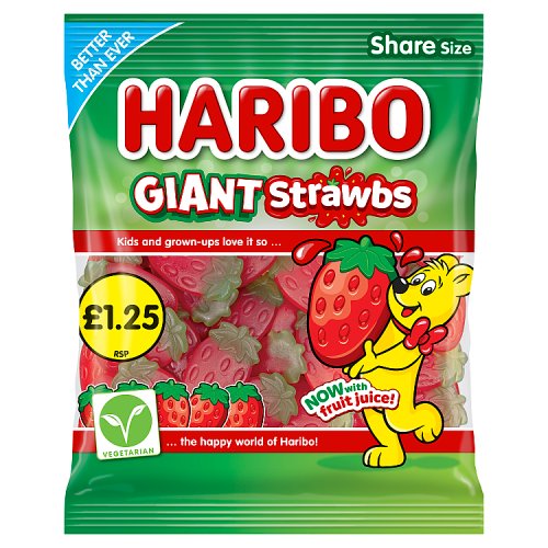 Haribo Bag Giant Strawbs PM £1.25 140g pack shot