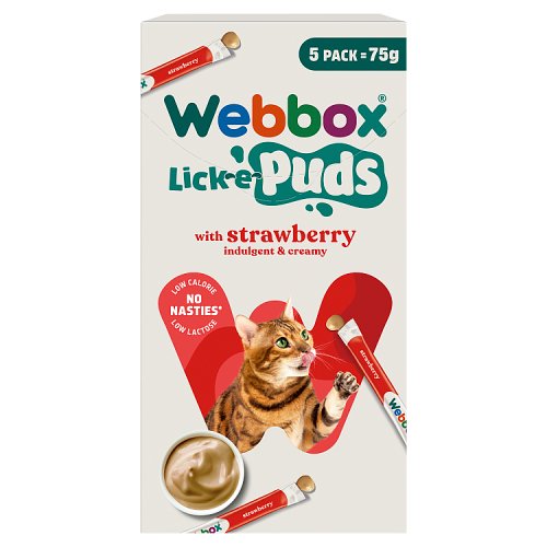 Webbox Lick e Puds, Strawberry, 5 satchets, Case of 17 pack shot
