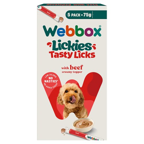 Webbox Dog Lickies, Beef Creamy, 5x15g, case 17 pack shot