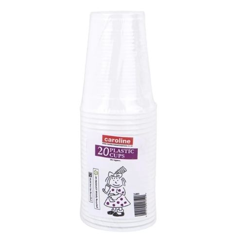 Caroline Plastic White Cups 200ml 25s pack shot