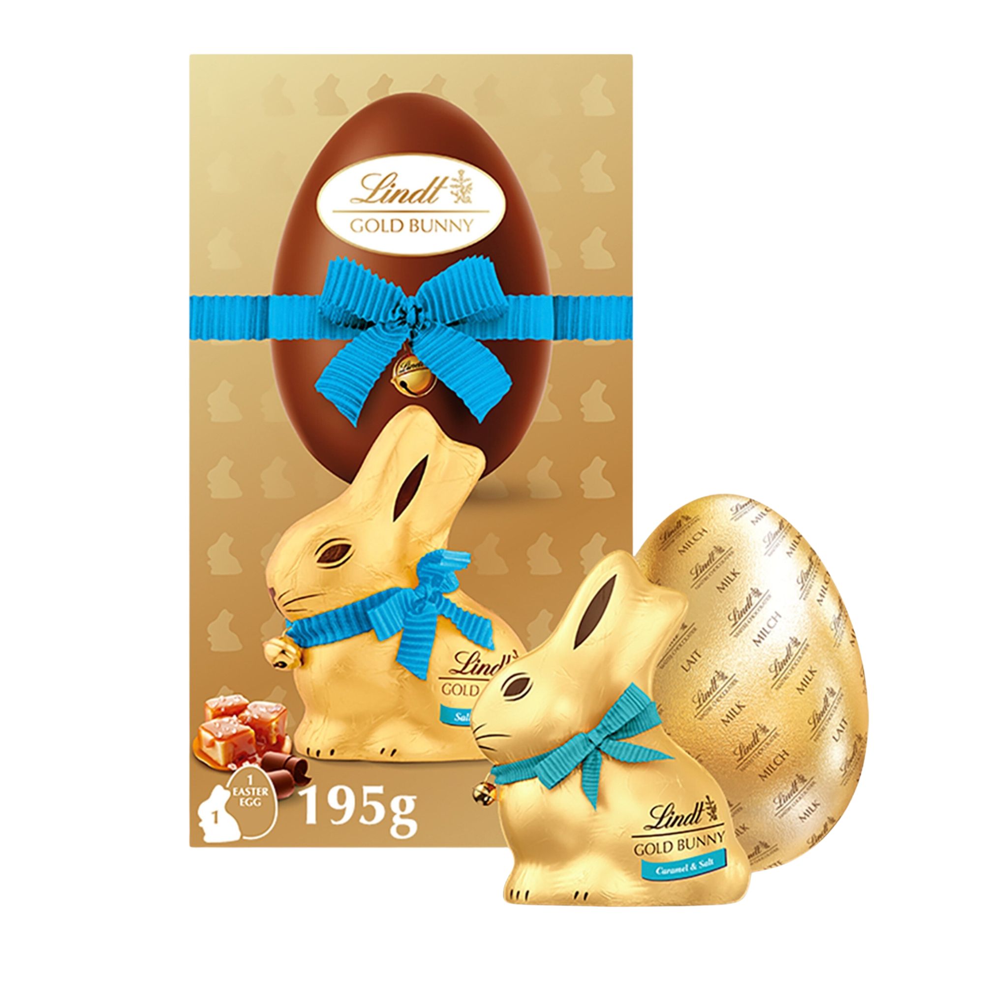 Lindt Gold Bunny Shell Egg Golden Caramel 195g pack shot