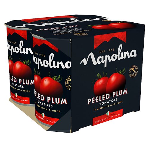 Napolina Peeled Plum Tomatoes 4pk (4x400g) pack shot