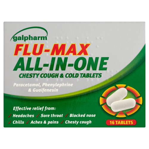 Galpharm Flu Max All-In-One Cough & Cold Tablets 16's pack shot