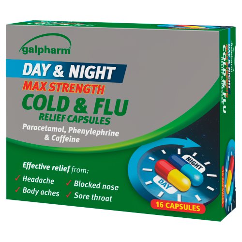 Galpharm Cold & Flu Day & Night Max Strength Capsules 16's pack shot