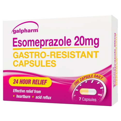 Galpharm Esomeprazole Heartburn Relief Caplets 7's 20mg pack shot