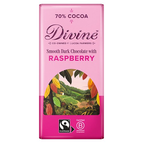 Divine 70% Dark Chocolate With Raspberries 90G pack shot