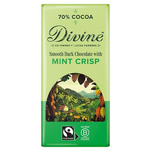 Divine 70% Dark Chocolate With Mint Crisp 90G pack shot