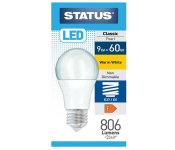 Status LED 9W A60 Gls Pearl White Screw Cap 1s pack shot