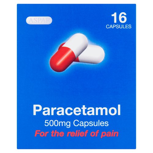 Aspar Paracetamol Capsules 500mg 16s pack shot