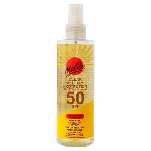 Malibu SPF 50 All Day Clear Protection Spray Pump 250ml pack shot