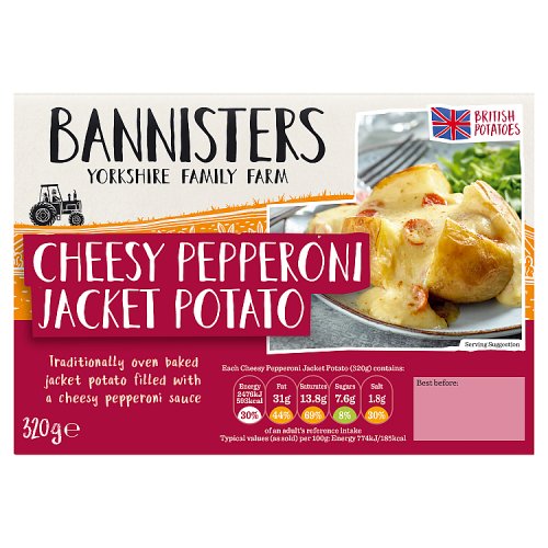 BANNISTERS FARM CHEESE & PEPPERONI FILLED JACKET POTATO pack shot