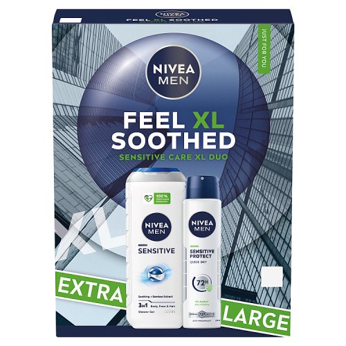 Nivea Men Feel Soothed Sensitive XL Gift Set 2pc (500ml Shower Gel & 250ml Anti-Perspirant Spray) pack shot