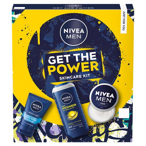 Nivea Men Get The Power Set 3pc (250ml Shower Gel, 100ml Face Wash, 75ml Creme) pack shot