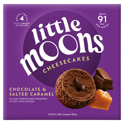 LITTLE MOONS CHOCOLATE & SALTED CARAMEL CHEESECAKE MOCHI 4PK pack shot
