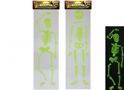 Haunted House Glow in the Dark Gel Skeleton Stickers 2 Assorted 55cmx15cm 2s pack shot