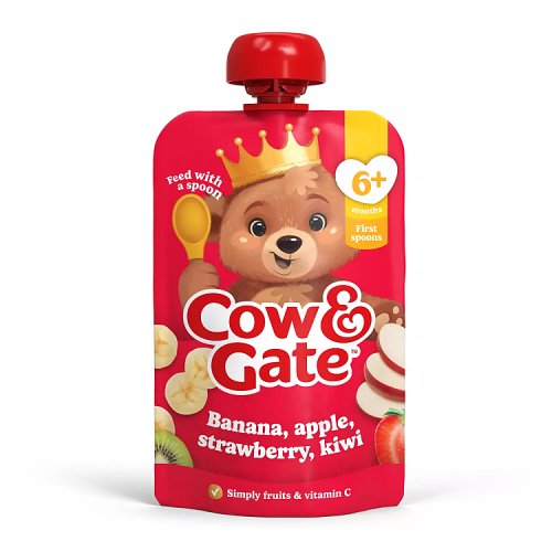 Cow & Gate Banana Apple Strawberry & Kiwi Pouch 4m+ 100g pack shot