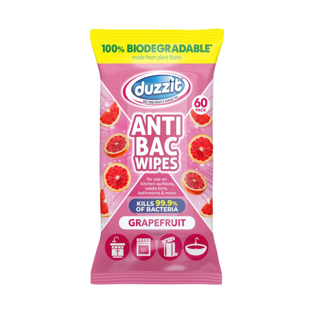 Duzzit Biodegradable Anti-Bacterial Wipes Pink Grapefruit 60SH pack shot