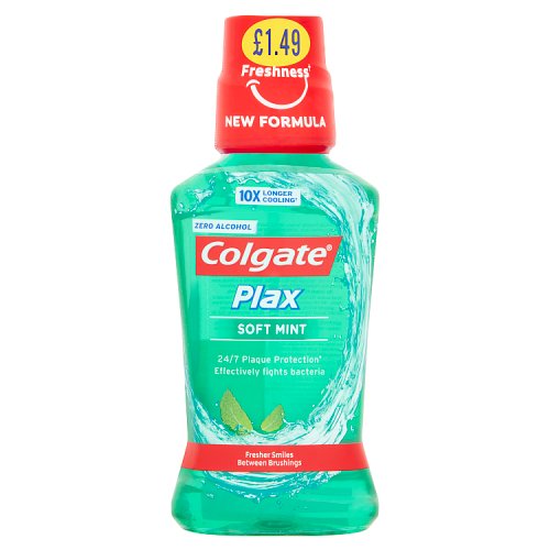 Colgate Mouth Rinse Plax Soft Mint 250ml PMP 1.49 pack shot