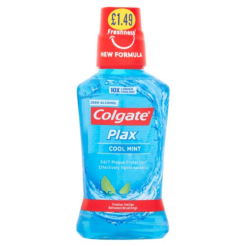Colgate Mouth Rinse Plax Cool Mint Blue PMP 1.49 pack shot