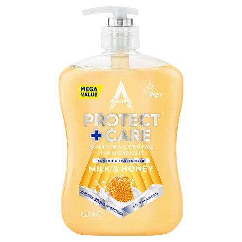 Astonish Protect + Care Antibacterial Hand Wash Milk & Honey 600ml pack shot