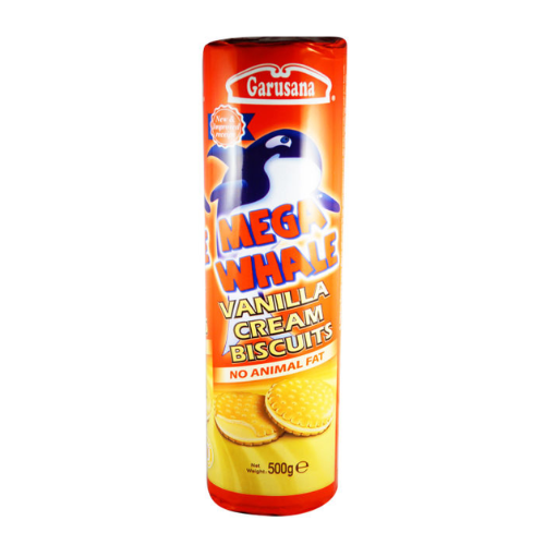 Garusana Mega Whale Cream Sandwich Biscuits 500g pack shot