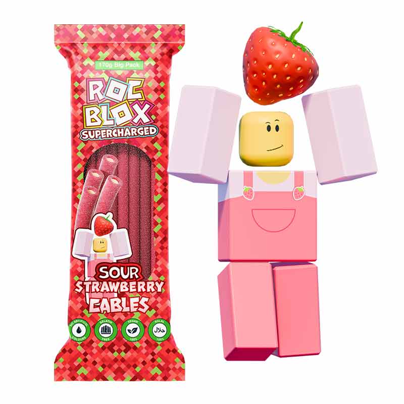 ROCBLOX Supercharged Sour Strawberry Cables 170g pack shot
