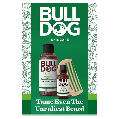Bulldog Beard Care Kit 3pc (200ml Beard Shampoo, 30ml Beard Oil & Beard Comb) pack shot
