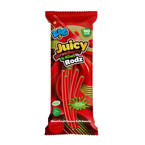 B!G Juicy Strawberry & Kiwi Rodz £1 150g PMP pack shot