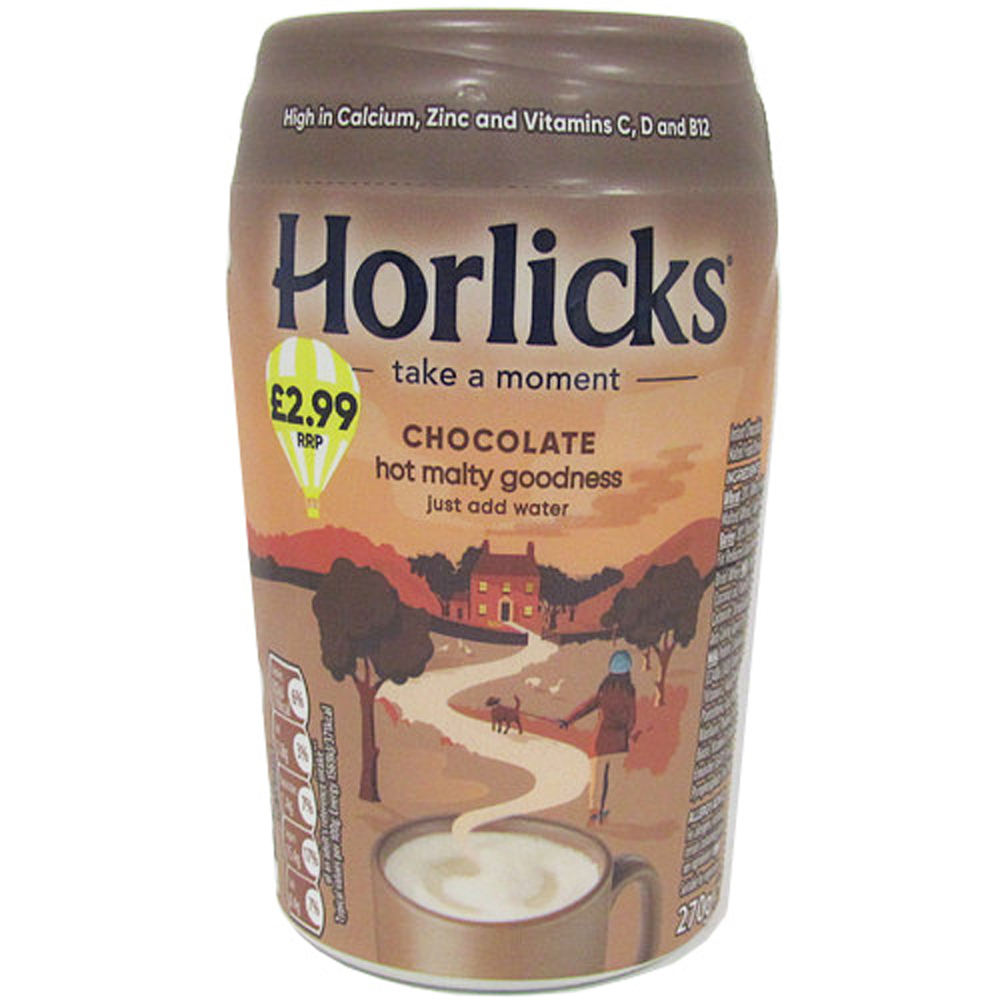 Horlicks Chocolate Malt Jar PMP 270g pack shot