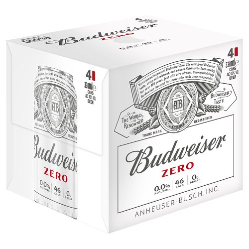 Budweiser 0% Alcohol 4pk (4 x 330ml) pack shot