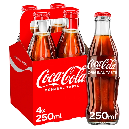 Coke Regular (GLASS) 4pk (4 x 250ml) pack shot