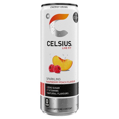 Celsius Raspberry & Peach 355ml PMP pack shot