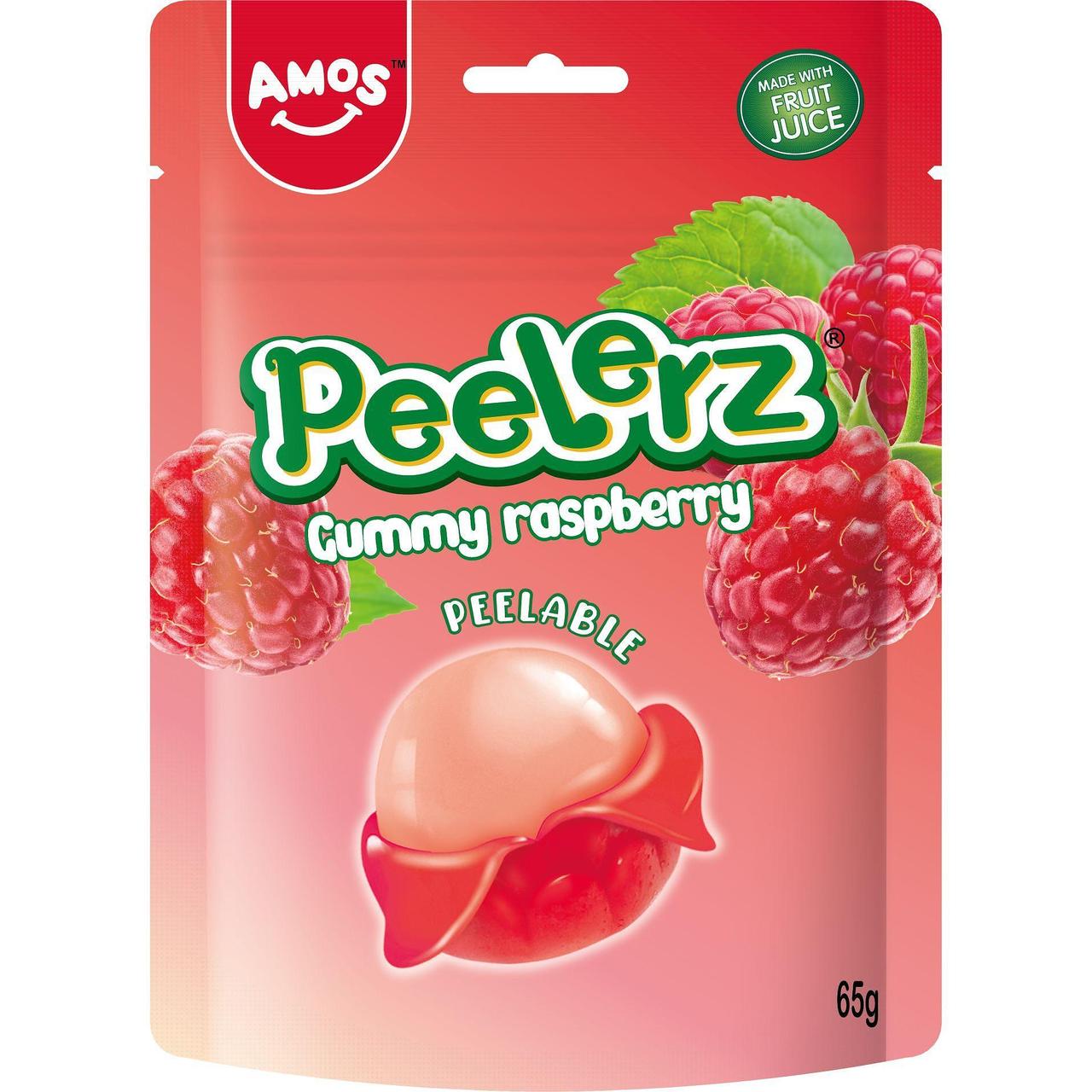 Amos Peelerz Gummy Raspberry 65g pack shot