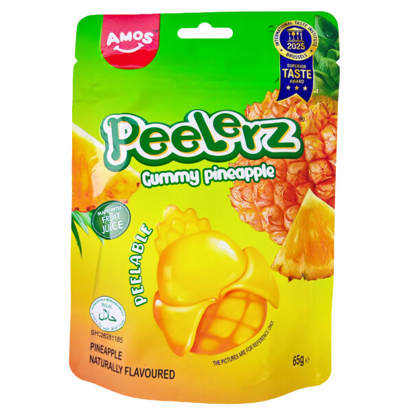 Amos Peelerz Gummy Pineapple Halal 65g pack shot