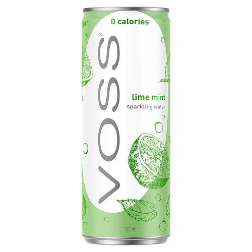 Voss Sparkling Water Lime Mint Can 330ml pack shot