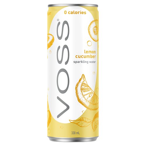 Voss Sparkling Water Lemon Cucumber Can 330ml pack shot