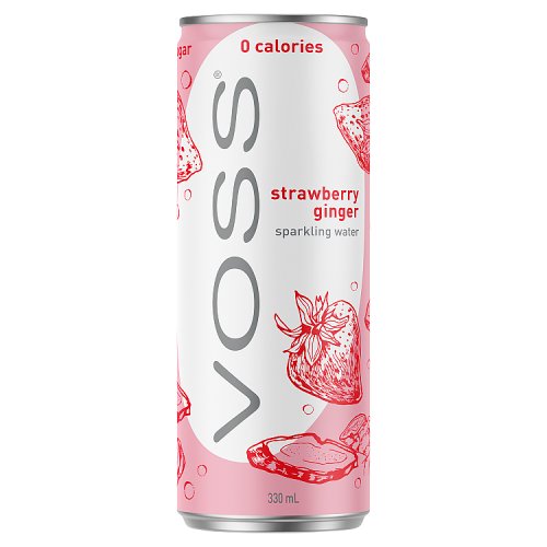 Voss Sparkling Water Strawberry Ginger Can 330ml pack shot