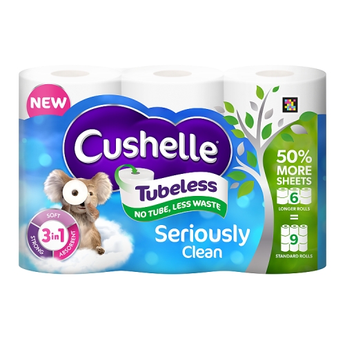 Cushelle Seriously Clean 50% More 6s pack shot