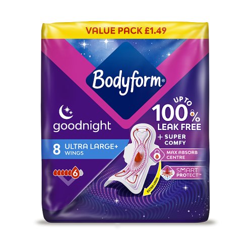Bodyform Cour-V Ultra Sanitary Towels Night PMP £1.49 8's pack shot